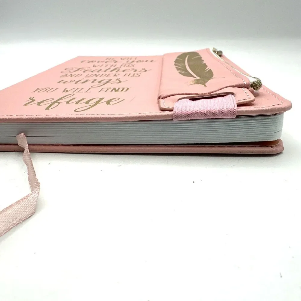 Faith Quote Feather Journal with attached Pencil Case PINK soft feel cover-NEW